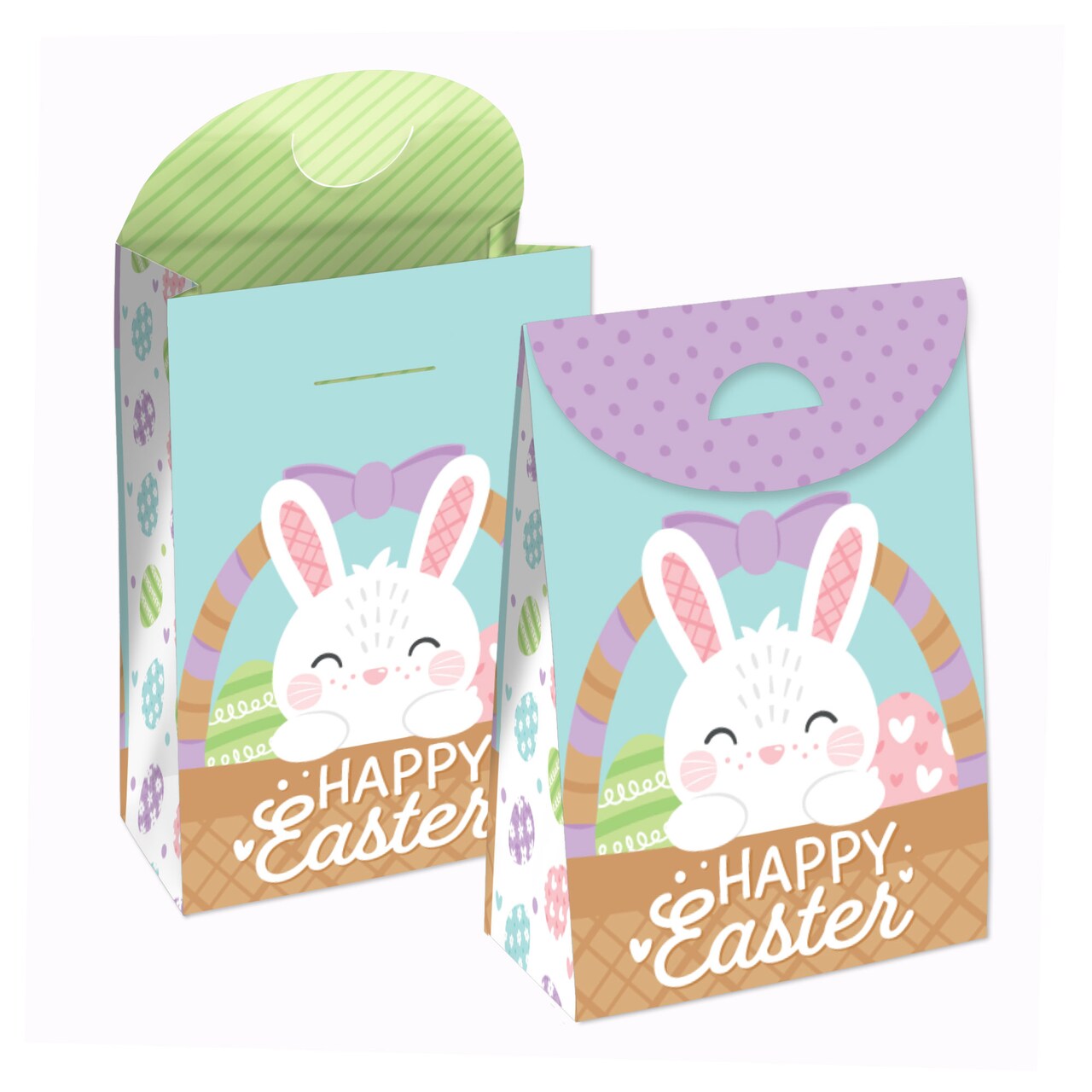 Big Dot of Happiness Spring Easter Bunny - Happy Easter Gift Favor Bags - Party Goodie Boxes - Set of 12